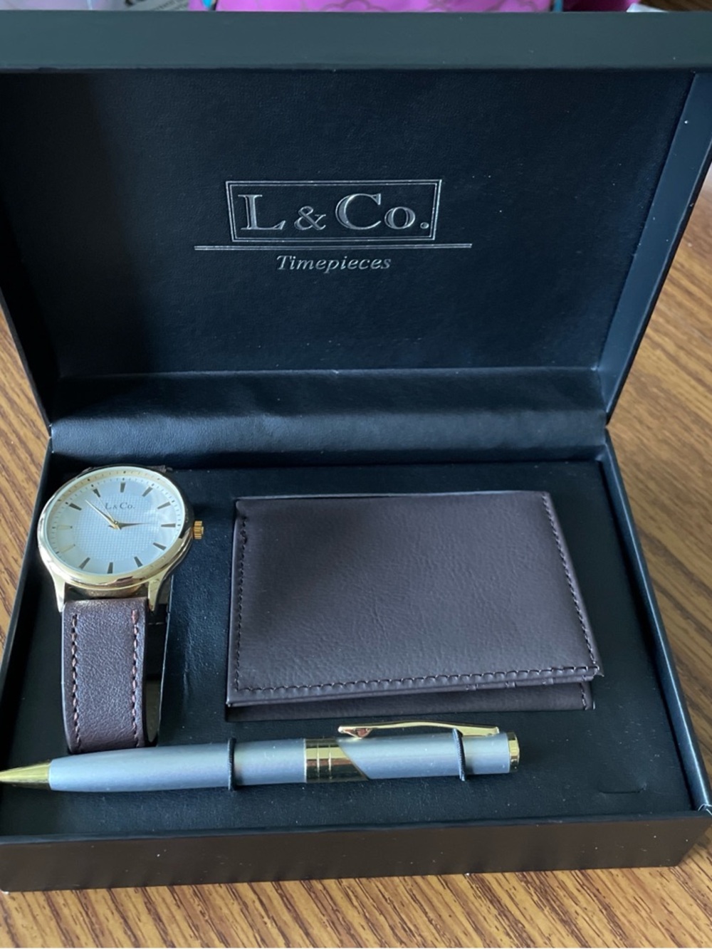 Men's Brown Leather Watch and Card Wallet Gift Set